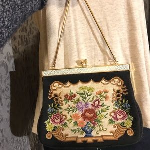 Vintage Art Deco floral tapestry evening purse